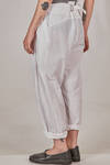 wide trousers in washed cotton and linen canvas, staggered high waist with raw cut profiles, rear central strap, pleats sewn on the front at the belt, diagonal welt pockets on the sides - MARC LE BIHAN 