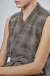 long and asymmetrical waistcoat in Prince of Wales virgin wool - FORME D' EXPRESSION 