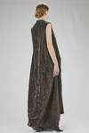 long, wide, and asymmetric dress in washed and creased cotton velvet with thin vertical stripes, lined with printed silk and elastane - ZIGGY CHEN 