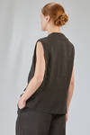 oversized gilet in washed and garment dyed viscose and linen chevron - ALBUM DI FAMIGLIA 