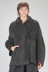 long and oversize caban, in brushed faux fur wool, mohair, nylon, yak and elastan knit - BOBOUTIC 