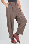 wide trousers in light basketweave wool and cotton knit with thin vertical stripe tone on tone - BOBOUTIC 