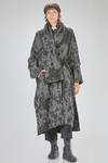 long and wide coat in new wool, alpaca, mohair, polyamide and wool barbed wire with devoré spots and strap in cotton - FORME D' EXPRESSION 