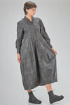long, wide and flared dress, in washed cotton canvas with floral print tone on tone - BERGFABEL 