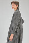 long, wide and flared dress, in washed cotton canvas with floral print tone on tone - BERGFABEL 