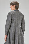 long, wide and flared dress, in washed cotton canvas with floral print tone on tone - BERGFABEL 