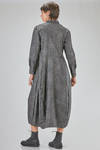 long, wide and flared dress, in washed cotton canvas with floral print tone on tone - BERGFABEL 