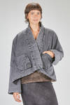 short and wide caban in faded cotton denim with quilted polyester padding - KIMONORAIN 