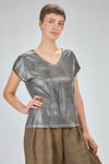 hip length t-shirt of laminated knit in melange linen - AVANT TOI 