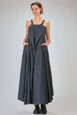 couture long slim waisted dress in flamed washed linen canvas  - 163