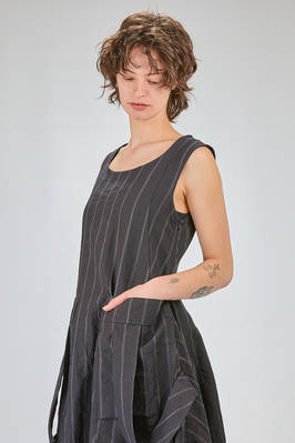 under-the-knee dress, in striped linen and cotton crêpe  - 392