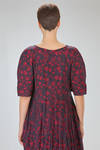 longuette dress, loose and fitted at the waist, made of silk and linen knit with melange floral inlays - BOBOUTIC 