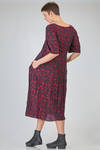 longuette dress, loose and fitted at the waist, made of silk and linen knit with melange floral inlays - BOBOUTIC 