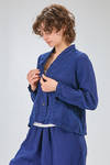 short and slim jacket of washed overdyed linen canvas - MANUELLE GUIBAL 
