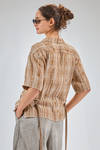 camicia ampia, al fianco, in madras a macchie di lino lavato, parti in cupro - ZIGGY CHEN 