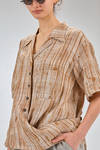 camicia ampia, al fianco, in madras a macchie di lino lavato, parti in cupro - ZIGGY CHEN 