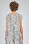 longuette dress, wide and flared in lightweight polyester froissé with small cotton flowers - SHU MORIYAMA 