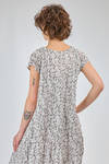longuette dress, wide and flared in lightweight polyester froissé with small cotton flowers - SHU MORIYAMA 
