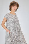 longuette dress, wide and flared in lightweight polyester froissé with small cotton flowers - SHU MORIYAMA 