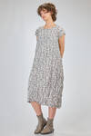 longuette dress, wide and flared in lightweight polyester froissé with small cotton flowers - SHU MORIYAMA 