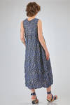 longuette dress, wide and flared n lightweigh polyester froissé with small cotton abstract flowers - SHU MORIYAMA 