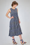 longuette dress, wide and flared n lightweigh polyester froissé with small cotton abstract flowers - SHU MORIYAMA 