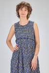 longuette dress, wide and flared n lightweigh polyester froissé with small cotton abstract flowers - SHU MORIYAMA 