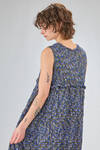 longuette dress, wide and flared n lightweigh polyester froissé with small cotton abstract flowers - SHU MORIYAMA 