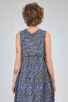 longuette dress, wide and flared n lightweigh polyester froissé with small cotton abstract flowers - SHU MORIYAMA 