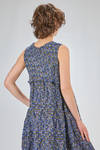 longuette dress, wide and flared n lightweigh polyester froissé with small cotton abstract flowers - SHU MORIYAMA 