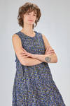 longuette dress, wide and flared n lightweigh polyester froissé with small cotton abstract flowers - SHU MORIYAMA 