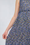 longuette dress, wide and flared n lightweigh polyester froissé with small cotton abstract flowers - SHU MORIYAMA 