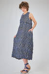 longuette dress, wide and flared n lightweigh polyester froissé with small cotton abstract flowers - SHU MORIYAMA 