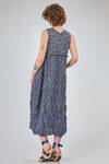 longuette dress, wide and flared n lightweigh polyester froissé with small cotton abstract flowers - SHU MORIYAMA 